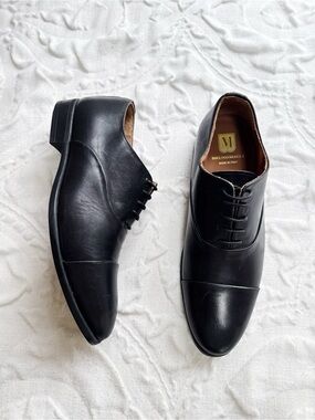 Bruno Magli Ricci Black Leather Cap-Toe Derby Shoes Size 8